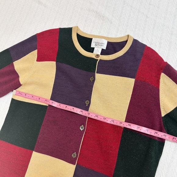 VINTAGE CHRISTOPHER & BANKS holiday color block cardigan sweater sz L, green - Picture 9 of 14